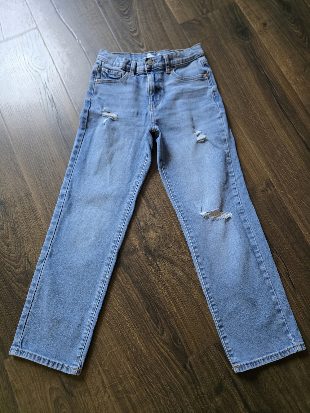 Classic Straight High-Rise Light Blue Distressed Girl’s Jeans